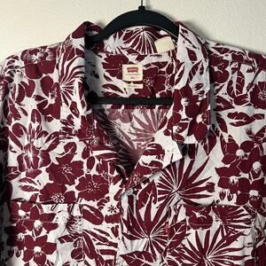 Levi's Relaxed Fit Short Sleeve Hawaiian Button Down - Mens XXL - Maroon + White